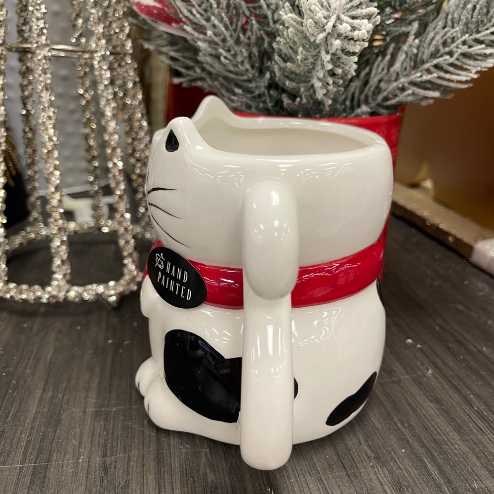 Christmas Cat Calico Cat in Holiday Scarf Figural Ceramic Mug NWT - Picture 2 of 4